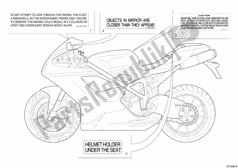 Todas as partes de Rótulos De Avisos do Ducati Superbike 848 EVO USA 2012
